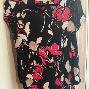 Alfani Women's Black and Pink Floral Blouse